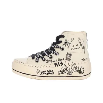 R13 High-Top Canvas Shoes Men's White Black