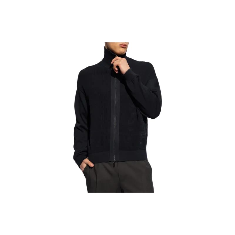 EMPORIO ARMANI High Neck Zipped Knitted Cardigan-2