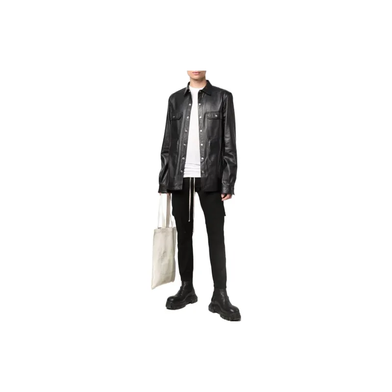 RICK OWENS Press Stud Leather Jacket-2