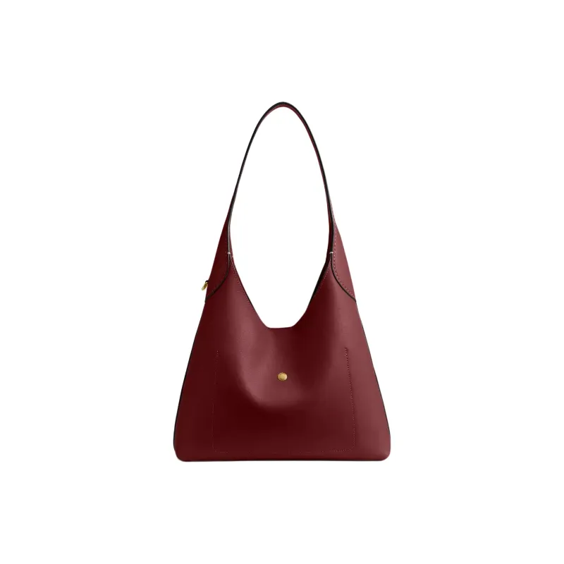 COACH Natural Grained Leather Handbag Shoulder Bag Large Size Women's Dark Red Gemstone-1