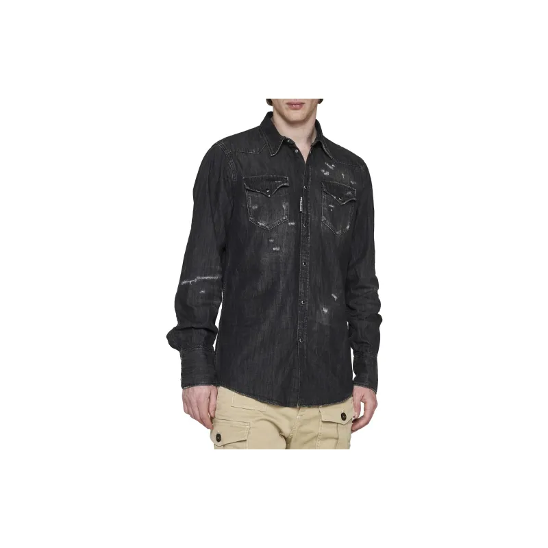DSQUARED 2 Long Sleeved Distressed Denim Shirt-2