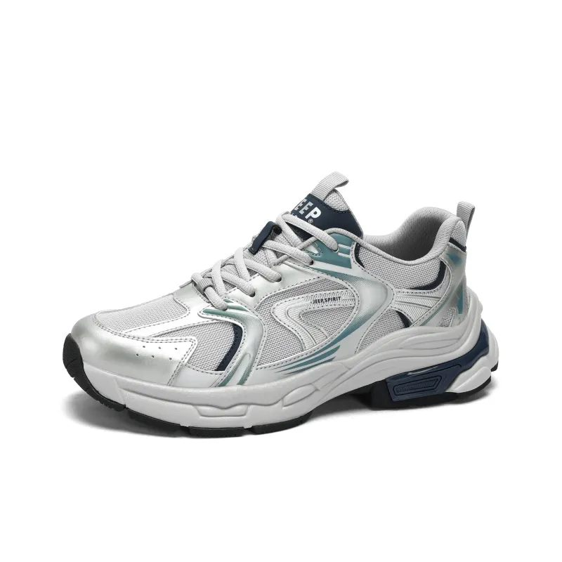 JEEP SPIRIT Anti Slip Wear Resistant Breathable Height Increasing Low Top Chunky Sneakers Men's Silver Gray-2