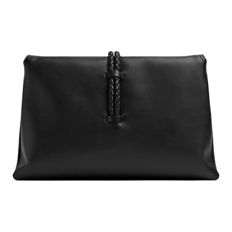 Bottega Veneta Cow Leather Shoulder Bag Crossbody Bag Medium Size Women's Black-3