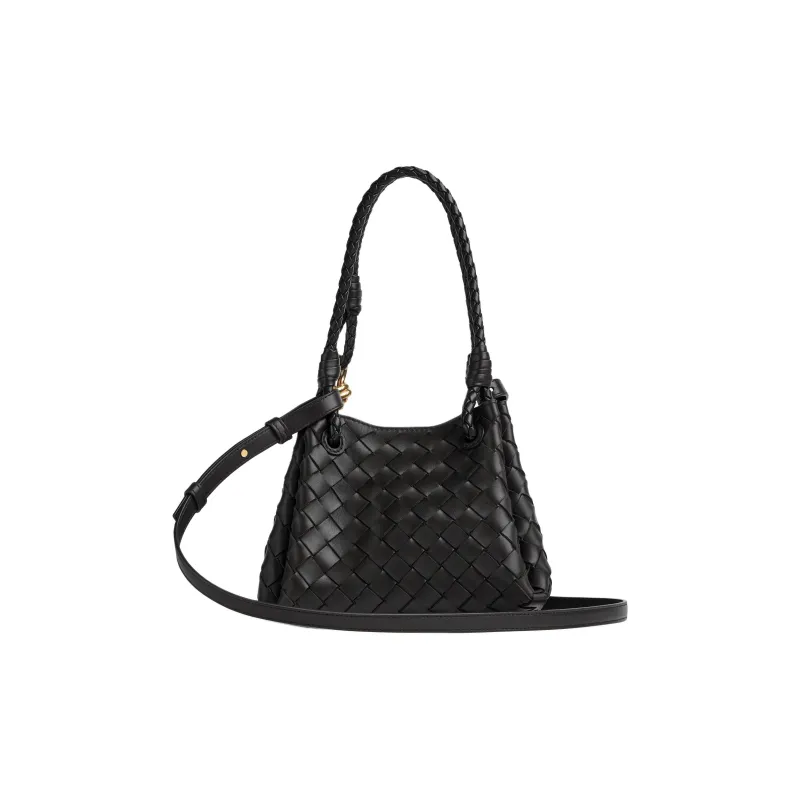 Bottega Veneta Intrecciato Woven Leather Handbag, Shoulder Bag Small Size Women's Black-3