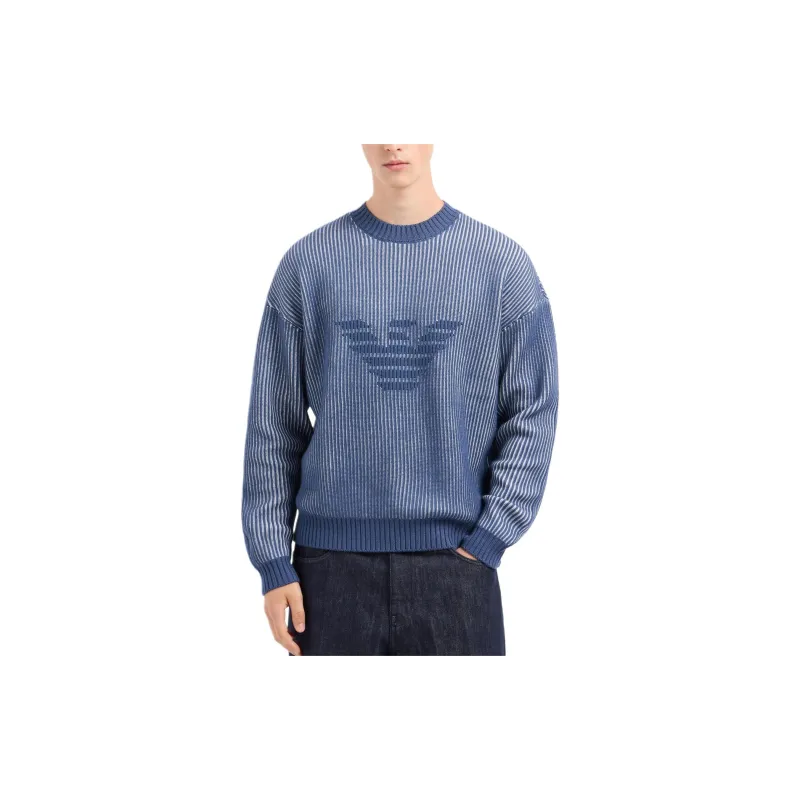 EMPORIO ARMANI Two tone Fisherman rib Virgin Wool cotton Jumper-2