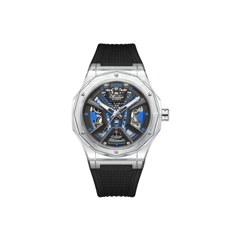 MESDUN Automatic Mechanical Movement Silicone Strap Watch Men's Watches Black Dial-10