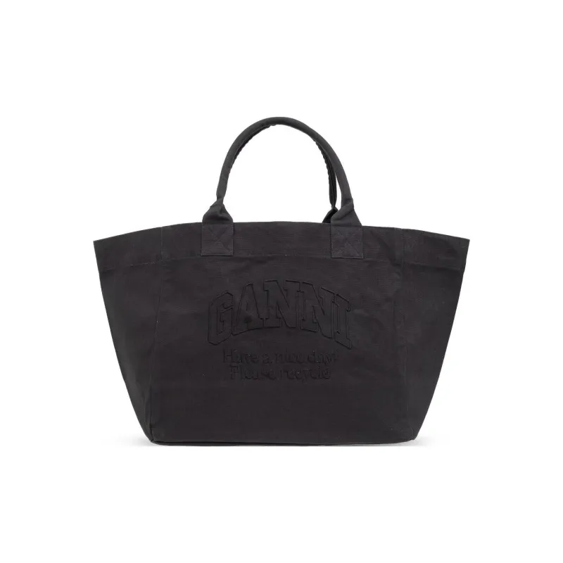 GANNI Recycled Cotton Tote Bag Shopping Bag Handbag Women's Black-0