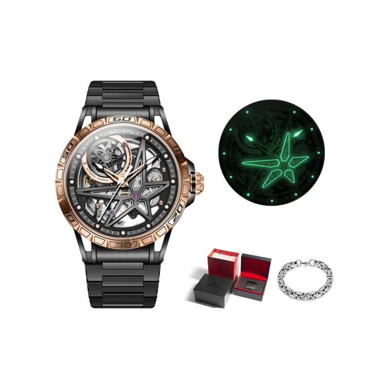 GELATU Mechanical Movement Stainless Steel Watchband Watch Men's Watches Black Dial-2