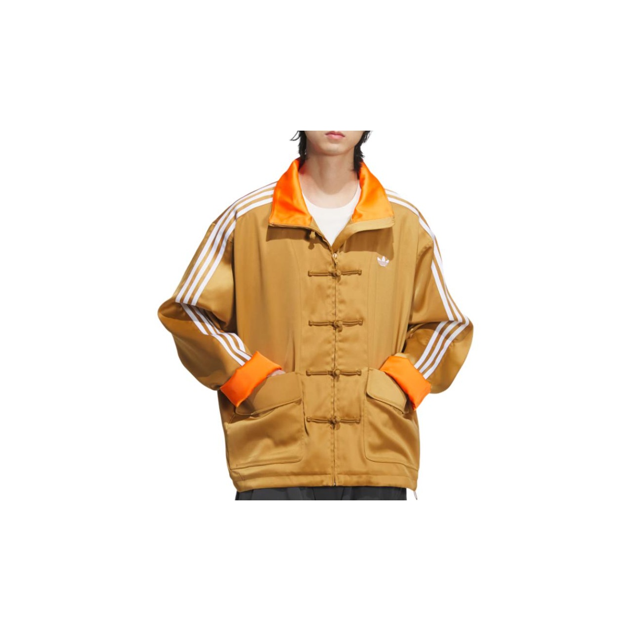 adidas originals SS24 Chinese Style Button Stripe Jacket Wheat Brown