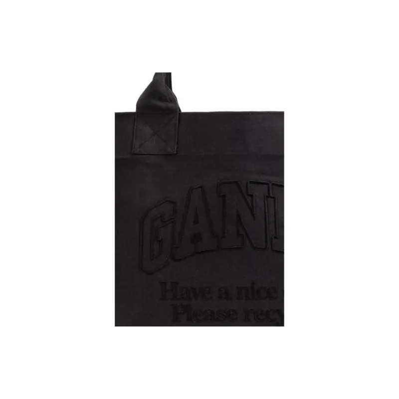 GANNI Logo Embroidered Large Tote Bag-4