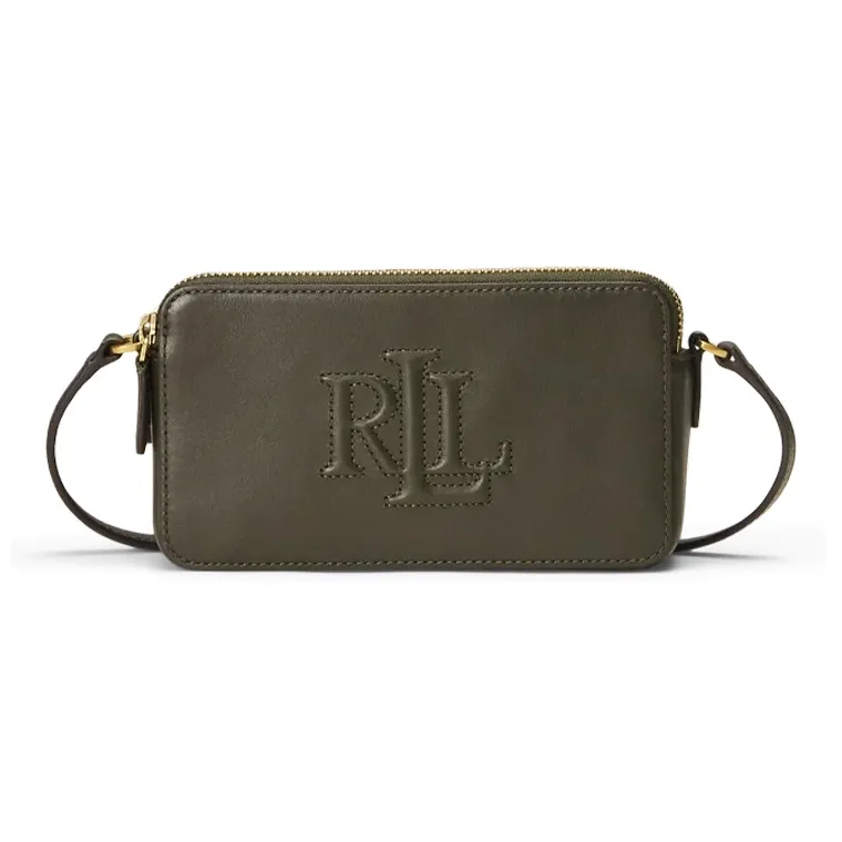 Ralph Lauren Cow Leather Wallet, Crossbody Bag, Shoulder Bag Women's Dark Olive Green-0