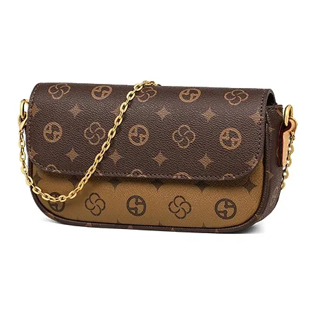 PT'SON Synthetic Leather Underarm Small Square Bag, One Shoulder Handbag Women's Coffee-3