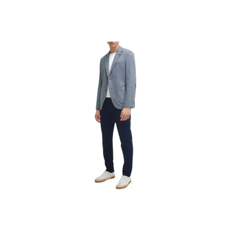 HUGO BOSS Regular-Fit Jacket In Herringbone Cotton And Wool Jackets Coats Men's Light Blue-3