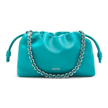 LOEWE Flamenco Soft Nappa Sheep Leather One Shoulder Crossbody Clutch Medium Size Women's Deep Turquoise