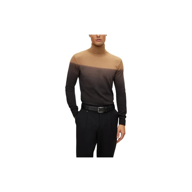 HUGO BOSS Rollneck Sweater In Degradé Virgin Wool And Silk Sweater Men's Black-1