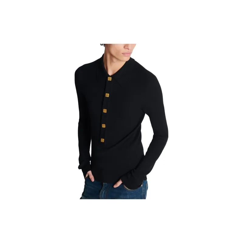 BALMAIN Monogram buttons Merino Wool Jumper-5
