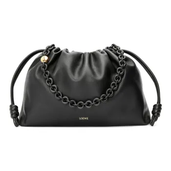 LOEWE Flamenco Soft Nappa Sheep Leather Clutch Large Size Women's Black