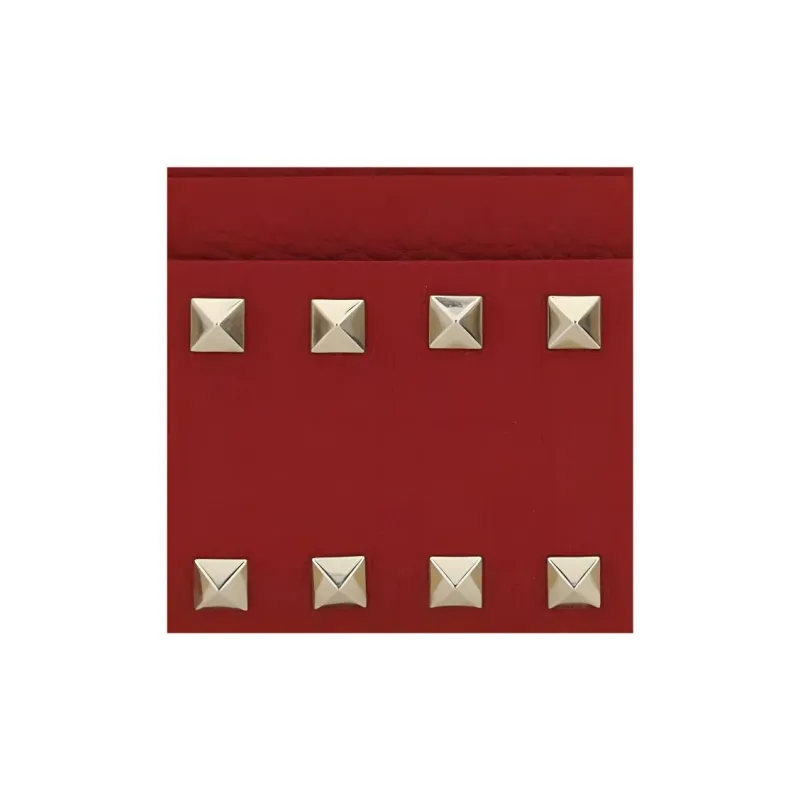 Valentino GARAVANI ROCKSTUD Calfskin Card Holder Women's Deep Red-2