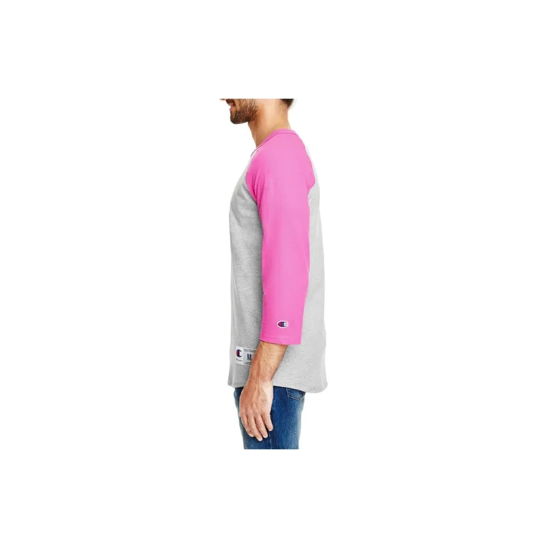 Champion Raglan Sleeve T Shirt Unisex Gray Pink US Version-3