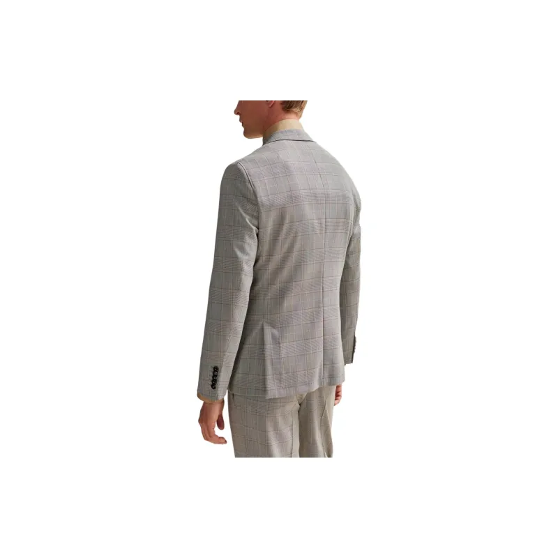 HUGO BOSS Double-Breasted Slim-Fit Suit In Checked Virgin Wool Business Suits Men's Gray-2