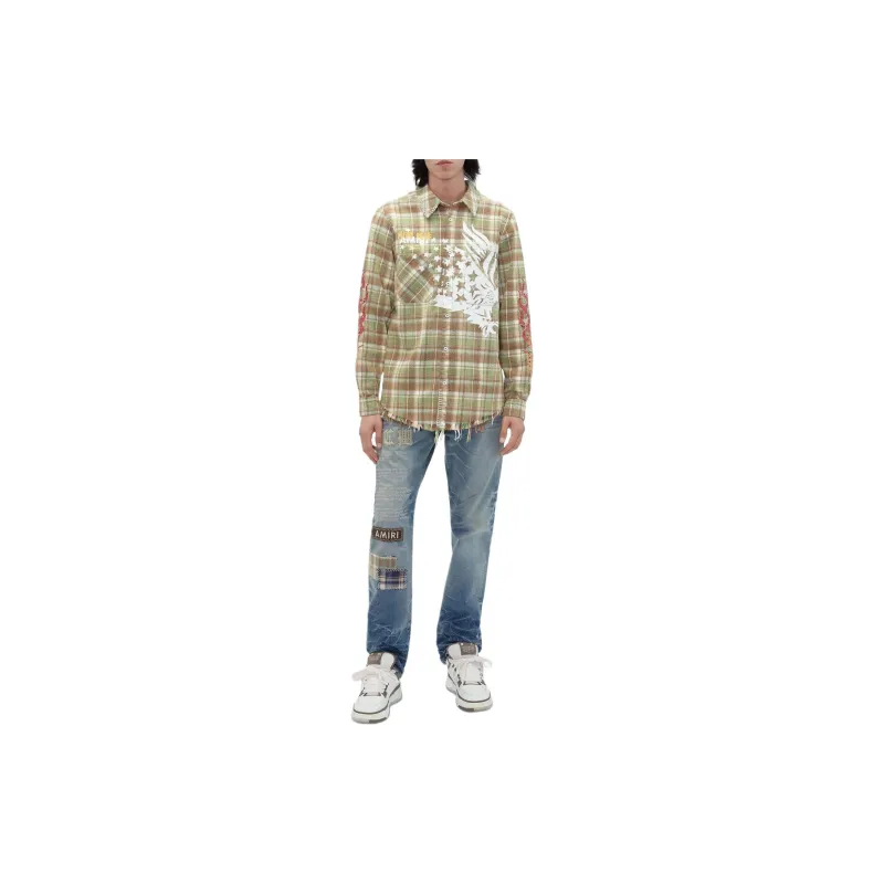 AMIRI Tgcw Eagle Flannel Shirt Men's Green-4
