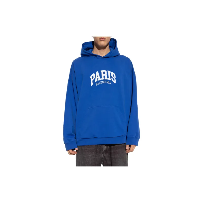 Balenciaga Paris Logo Embroidered Long Sleeved Hoodie-1