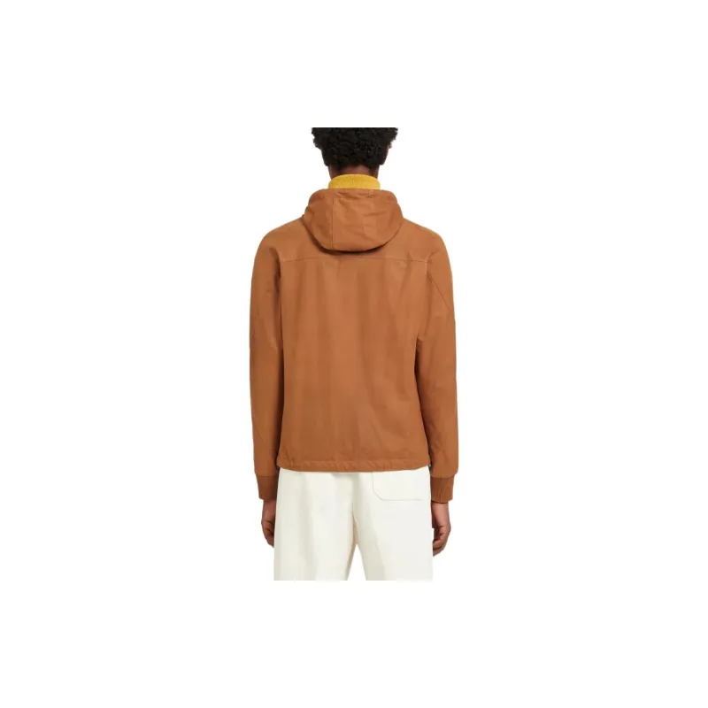 Zegna Leather Jacket Men's Red Brown-3