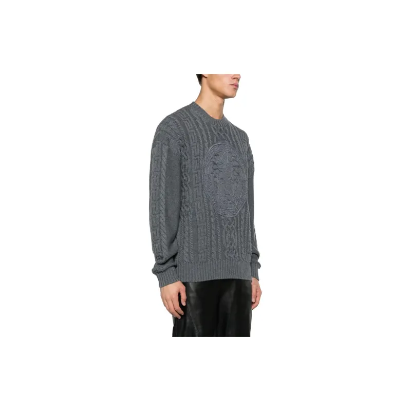 VERSACE Medusa Cable-Knitted Crewneck Jumper-7