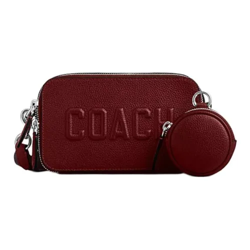COACH Charter Polished Pebble Grain Leather Shoulder Bag, Crossbody Bag Men's Burgundy