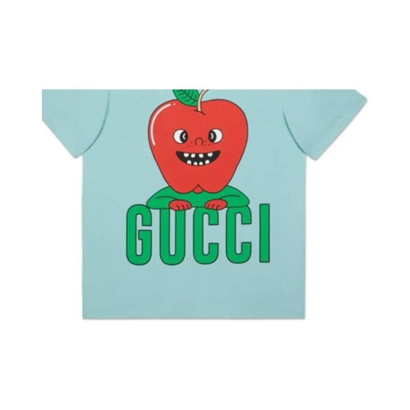 GUCCI Logo Print Crew Neck Short-Sleeved T-Shirt T-Shirt Unisex Light Blue-5