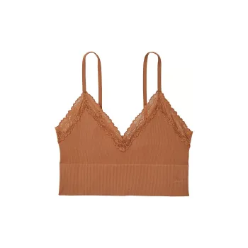 Victoria's Secret PINK Bralette Tops Seamless Rib Unlined Longline Lette/ Bra Women's Caramel