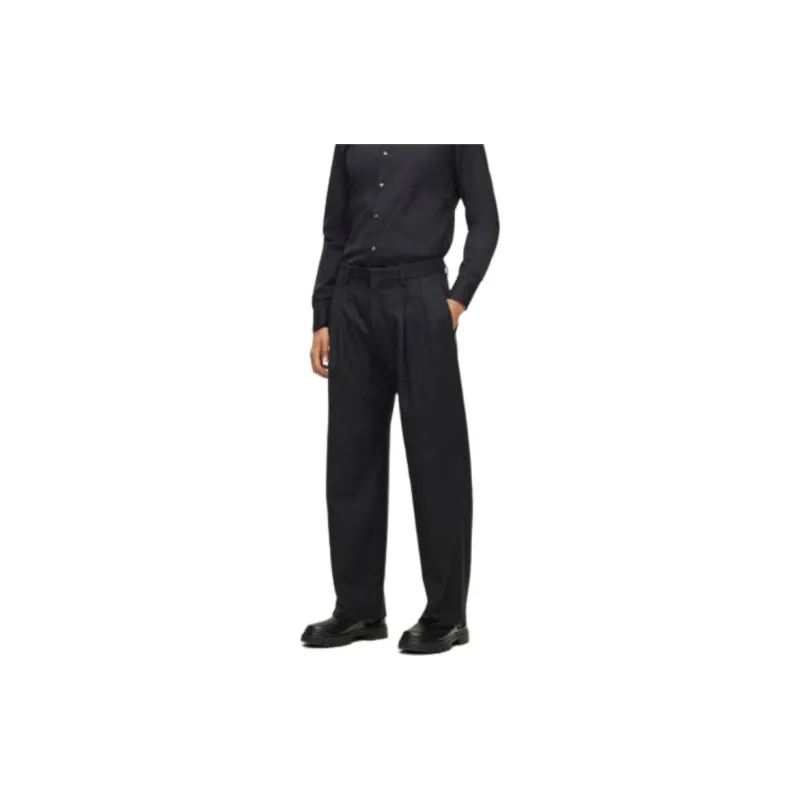 HUGO BOSS Relaxed-Fit Trousers In Virgin Wool Casual Pants Men's Dark Gray-1