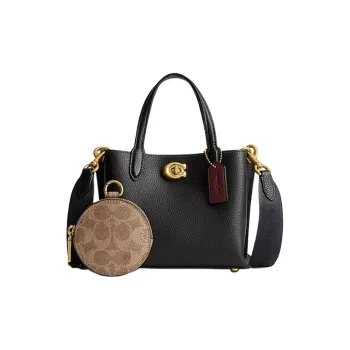 COACH Willow Pebbled Leather Tote Bag Shopping Bag Shoulder Bag Crossbody Bag Handbag Small Size Women's Black