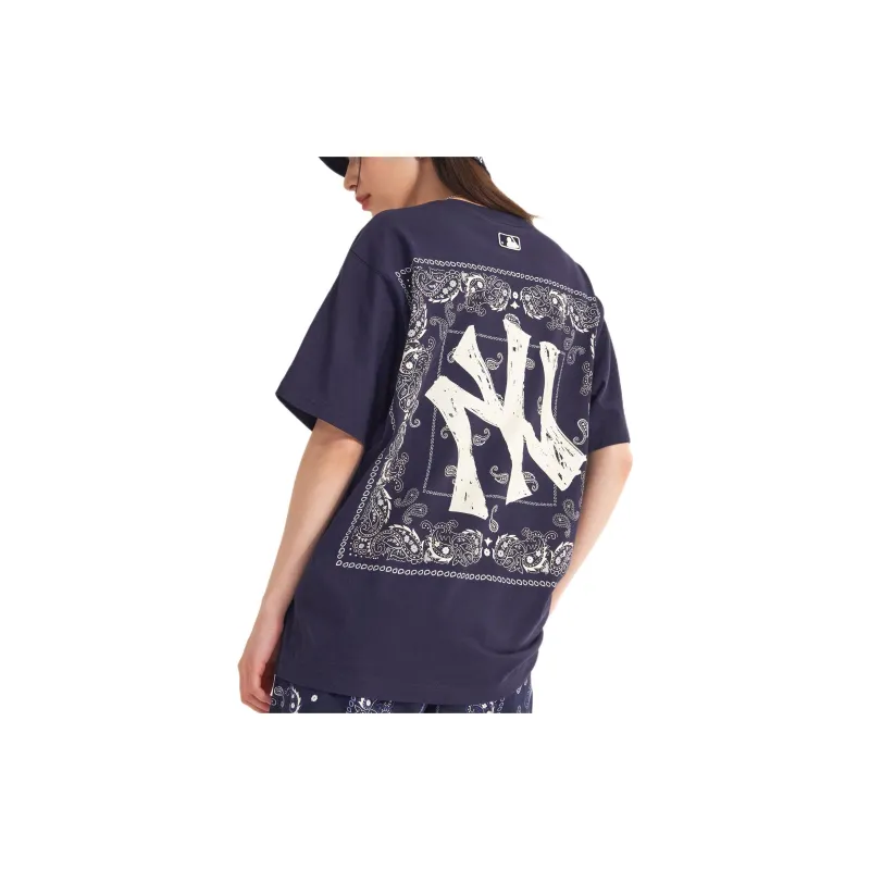 MLB Cashew Flower T Shirts Unisex Navy Blue-4