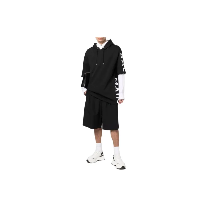 BALMAIN Logo print Short sleeve Cotton Hoodie-1