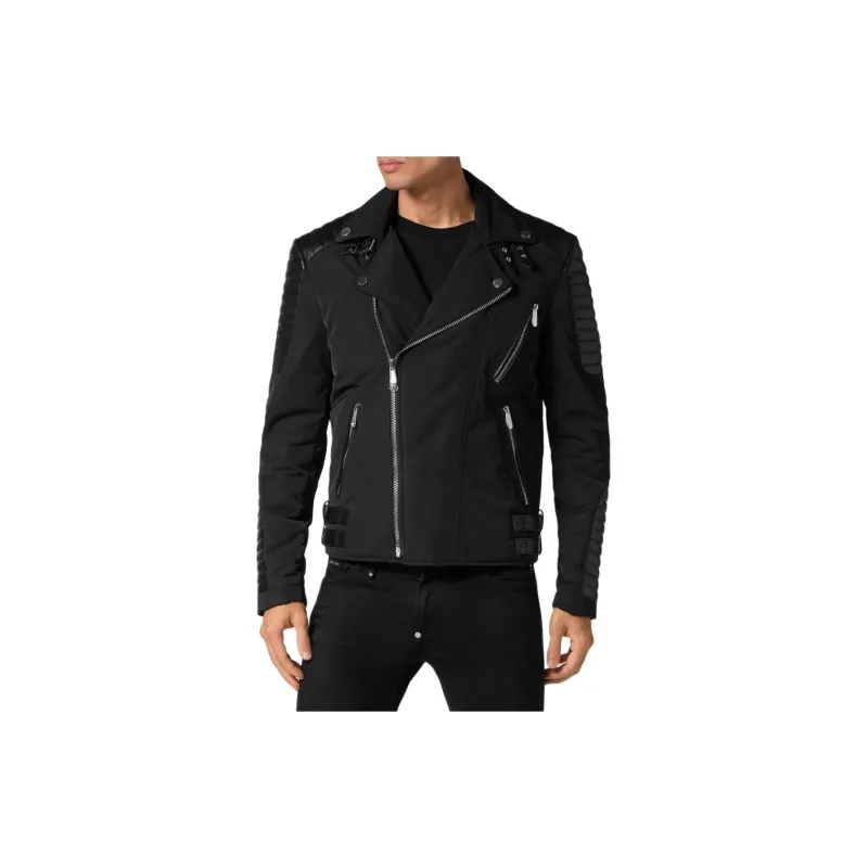 PHILIPP PLEIN Padded detail Leather Biker Jacket-2