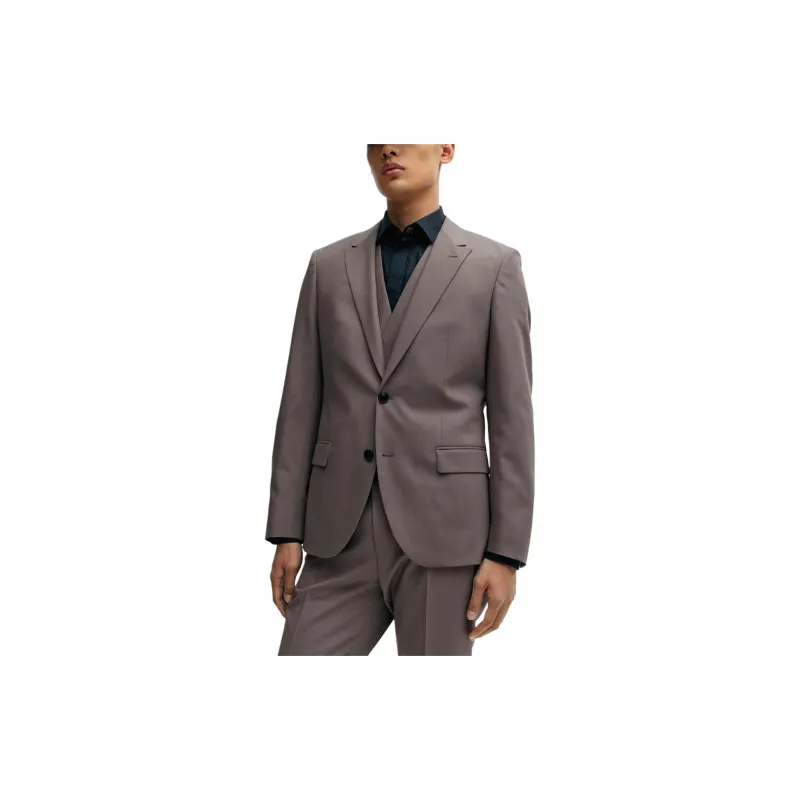 HUGO BOSS Three-Piece Slim-Fit Suit With Double-Breasted Waistcoat Business Suits Men's Light Brown-5