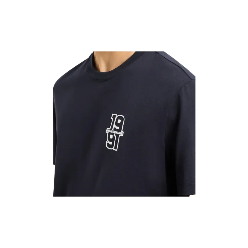 ARMANI EXCHANGE Solid Color Logo Embroidered Crew Neck Short Sleeved Shirt T Shirt Men's Marine Blue-4