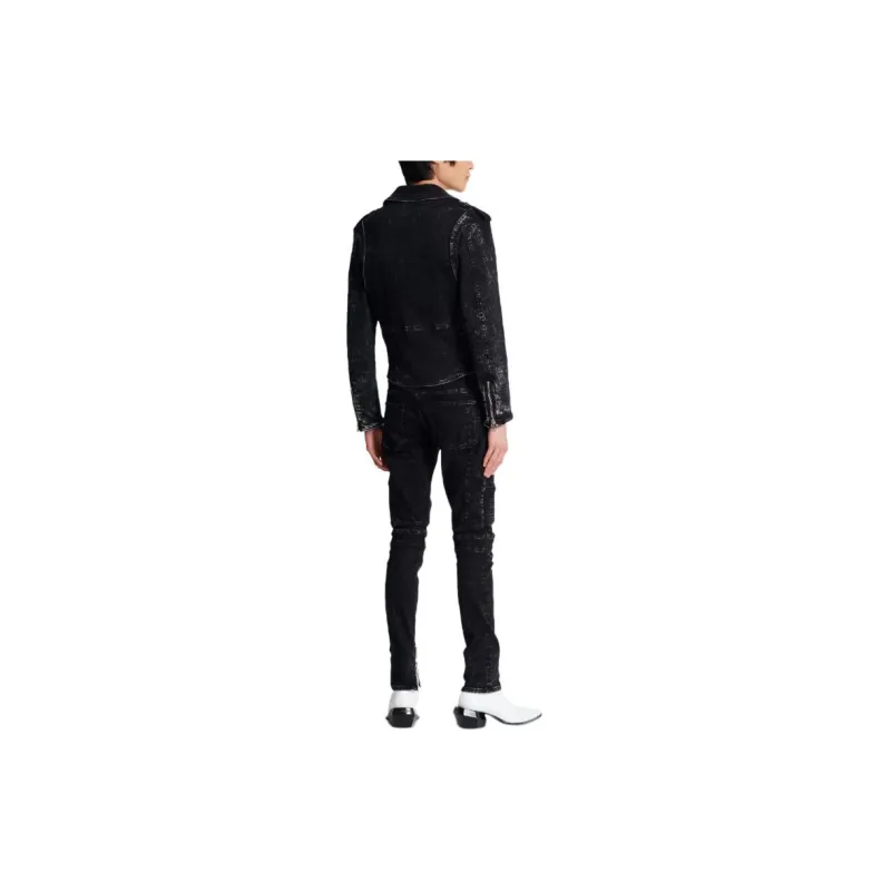 BALMAIN B Logo-appliqué Denim Biker Jacket-2