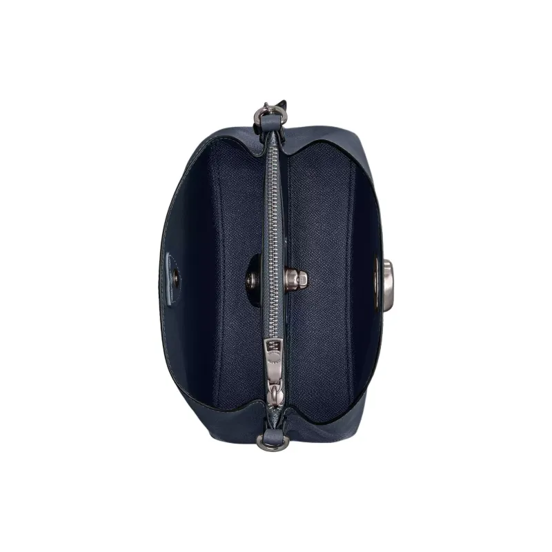 COACH Willow Polished Pebbled Leather Bucket Bag, Portable Crossbody Bag, Shoulder Bag Trumpets Women's Marine Blue-3