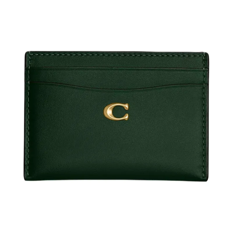COACH Refined Calfskin Card Holder Mini Women's Hunter Green-0
