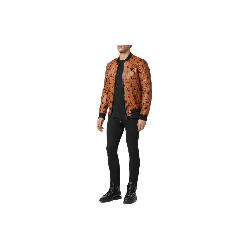 PHILIPP PLEIN Leather Jacket Men's Orange-3