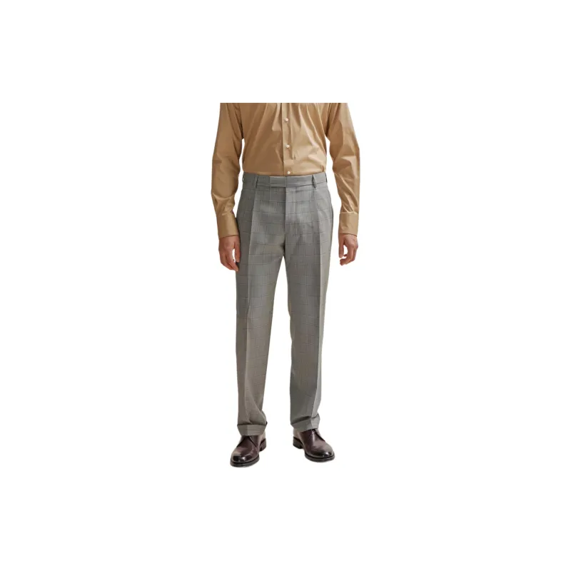 HUGO BOSS Double-Breasted Slim-Fit Suit In Checked Virgin Wool Business Suits Men's Gray-6