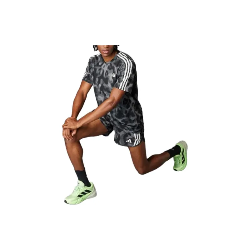 Adidas Own The Run 3-Stripes Allover Print T-Shirt T-Shirt Unisex Gray-4