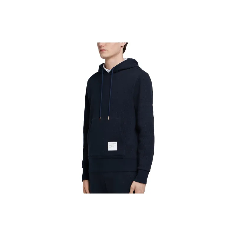 THOM BROWNE· 4 Bar Honeycomb Piqué Hoodie Sweatshirt Men's Blue-2