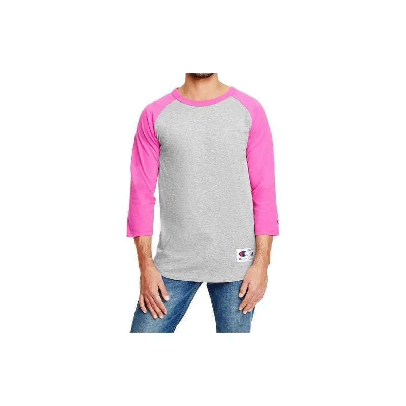 Champion Raglan Sleeve T Shirt Unisex Gray Pink US Version-2