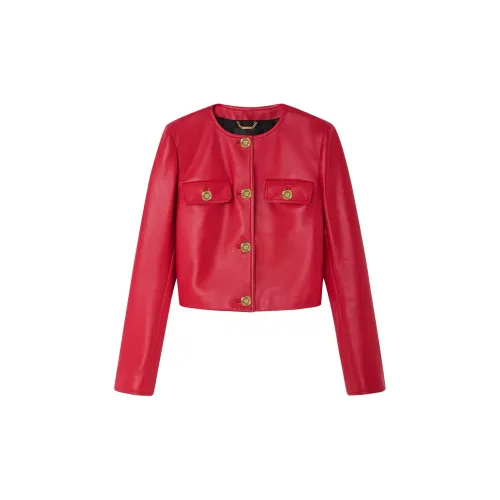 VERSACE Leather Jackets Women's Bright Red