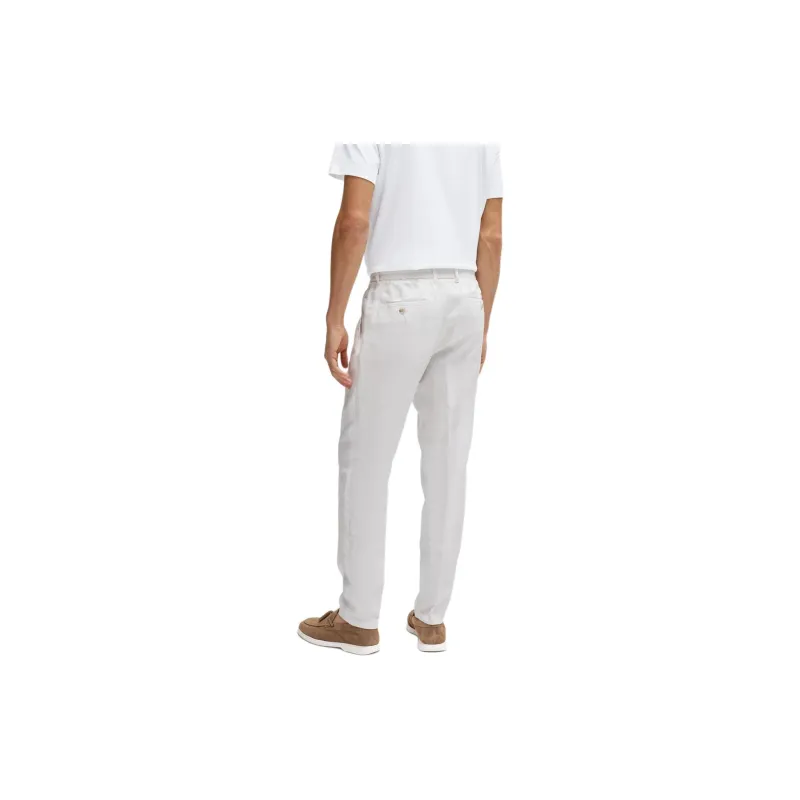 HUGO BOSS Linen Slim Fitting Pants With Waistband Ties Casual Pants Men's White-3