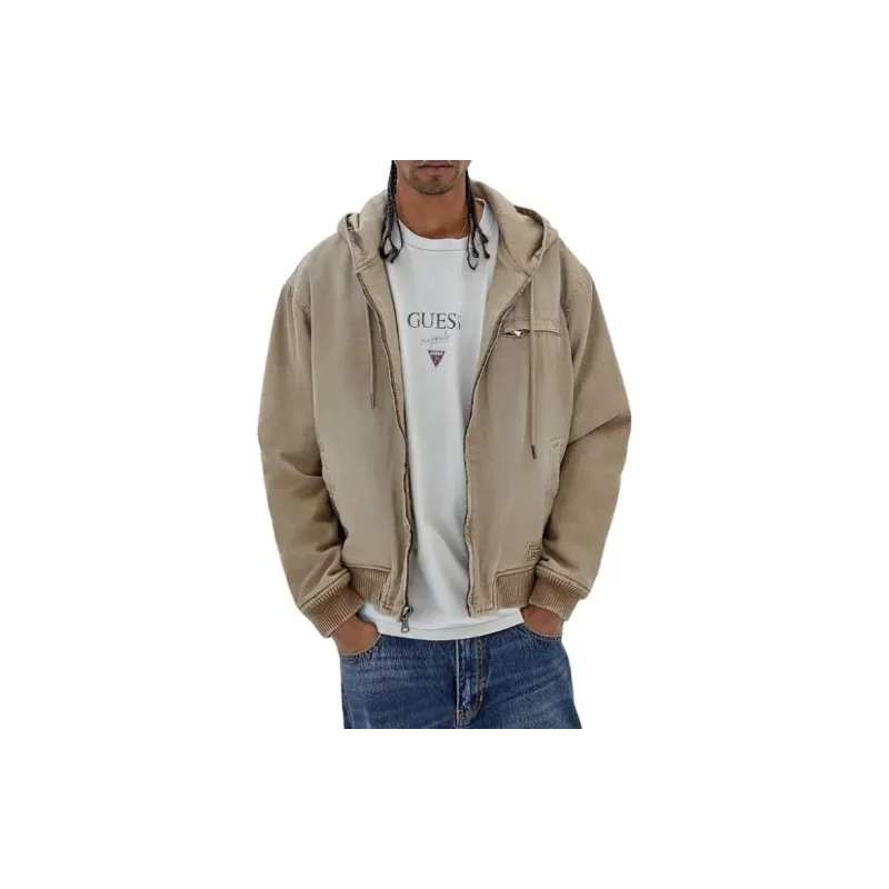 GUESS Originals Canvas Worker Hoodie Jackets Coats Men's Khaki-3