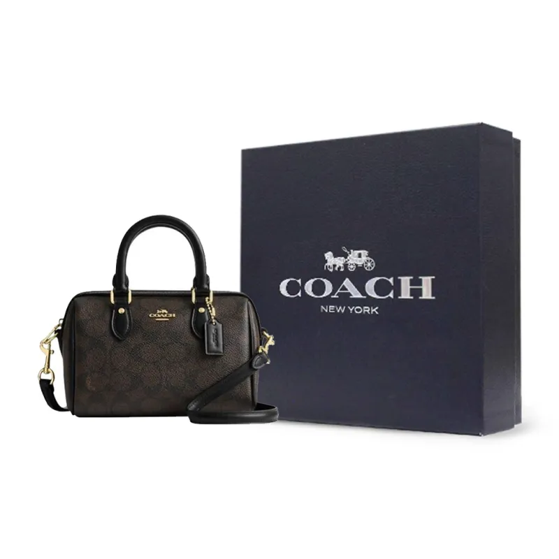 COACH Rowan PVC Bonded Leather Shoulder Bag Crossbody Bag Handbag Small Size Women's Brown-6